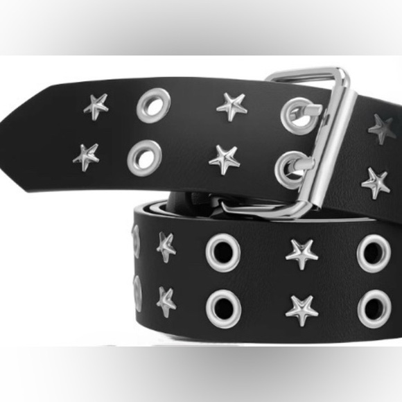 ⭐️Black Leather Grommet Star Studded Belt Punk Goth Y2K Streetwear Unisex Belt - Picture 4 of 4
